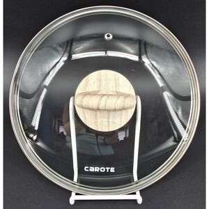 CAROTE Replacement Glass Lid 9.75" fits 9.25" Pan Pot Woodgrain Look Handle